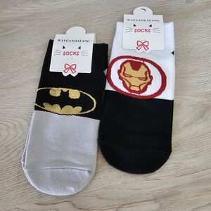 NWT Batman & Ironman Superhero Cotton Blend Socks Unisex